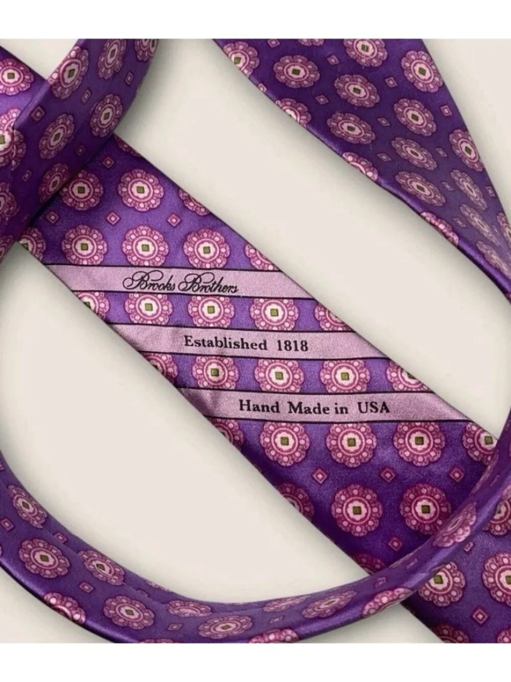 BROOKS BROTHERS GOLDEN FLEECE 7fold Silk Tie USA Purple Pink Floral W:4.2